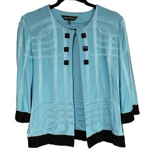 Ming Wang Open Front Blue Cardigan Jacket S Small Sweater Acrylic Sequin Beaded